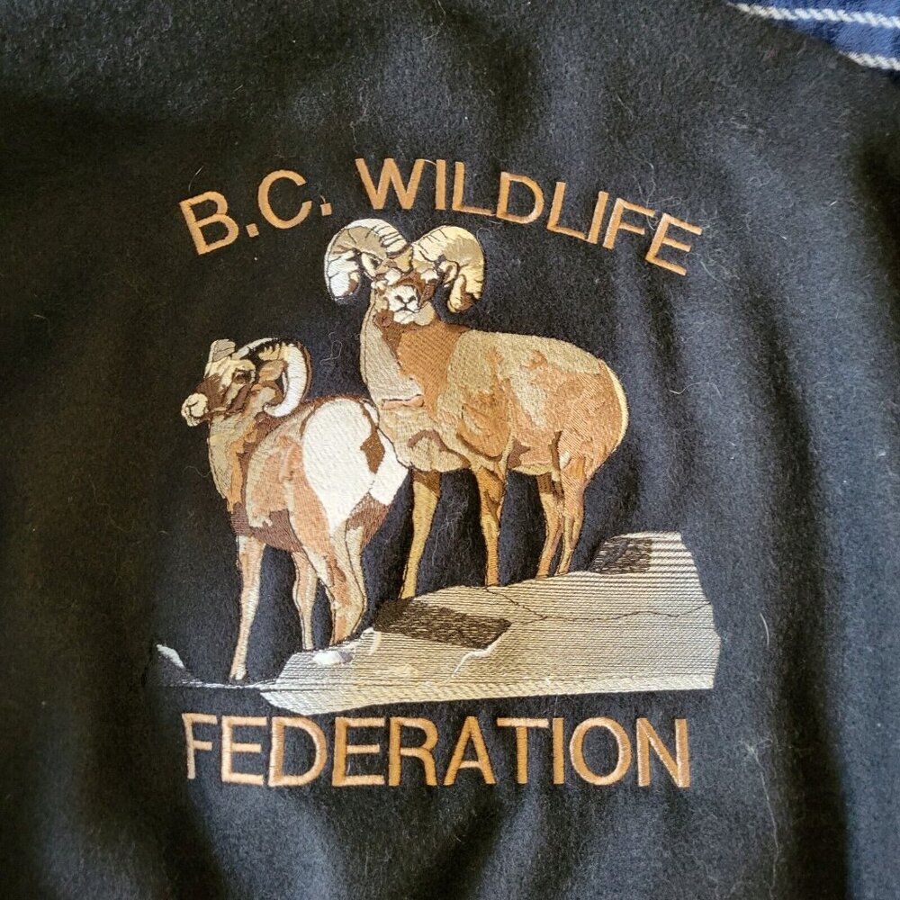BC Wildlife Federation Jacket Sheep Coat lined Embroidered Canada L Large